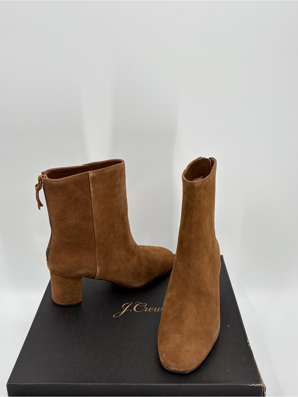 J. Crew Cognac Suede Mid-Heel Ankle Booties